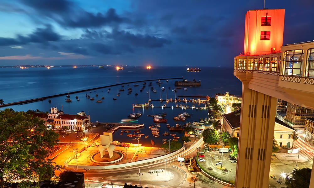 A view of the beach at night