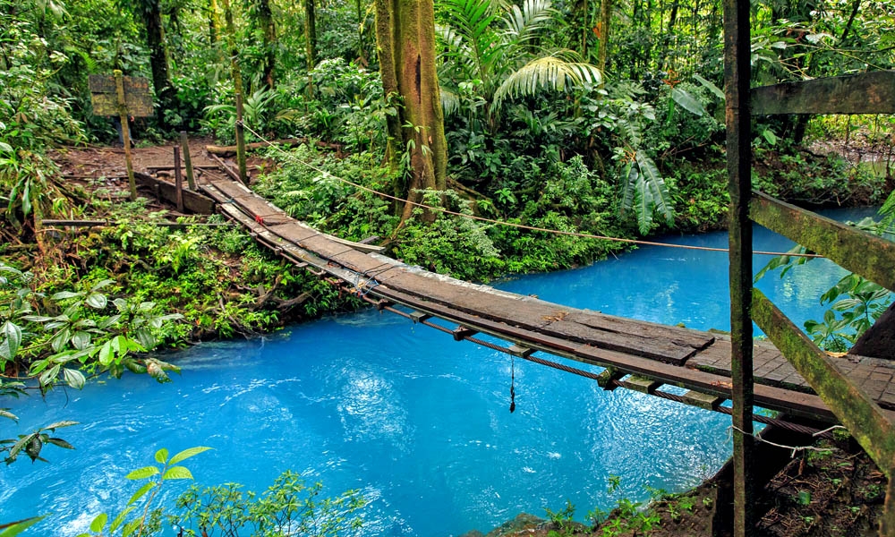 Artisanal bridge over the river - Rio Celeste