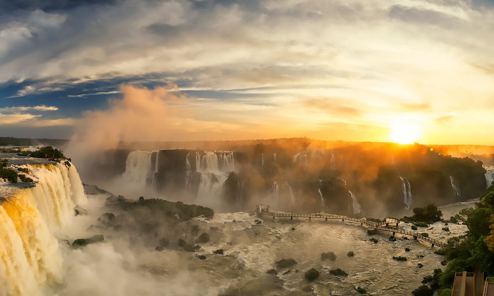 Beautiful view of Iguazu Falls at sunset