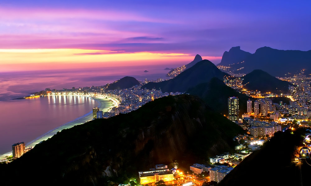 Copacabana beach at night - Rio de Janeiro, Brazil