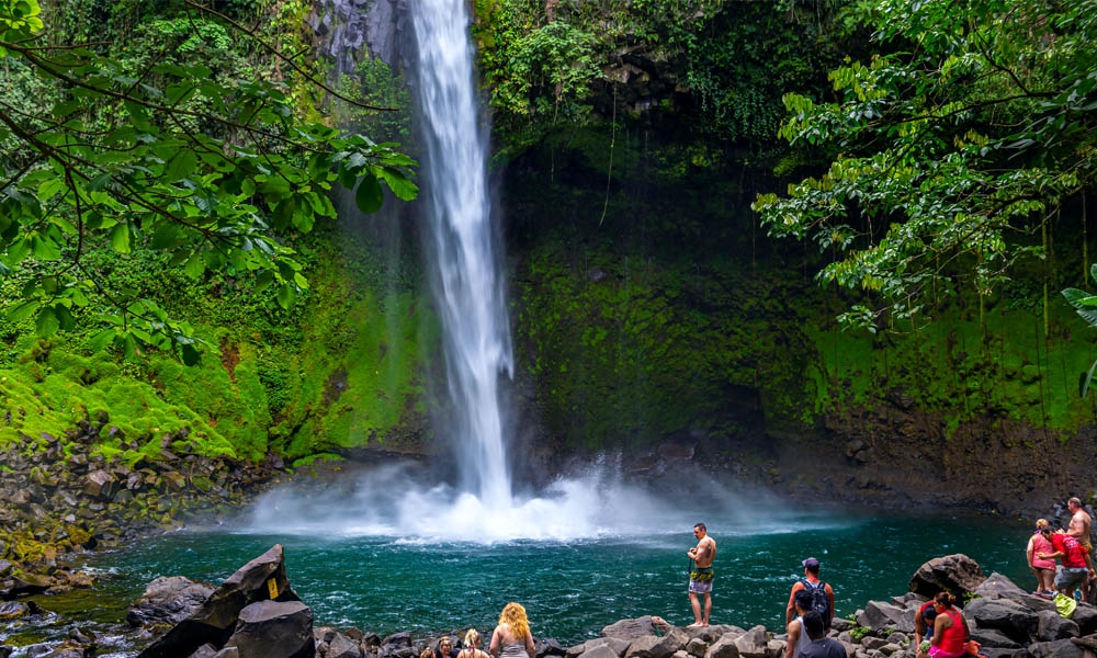 La Fortuna Top view of waterfall with turquoise water