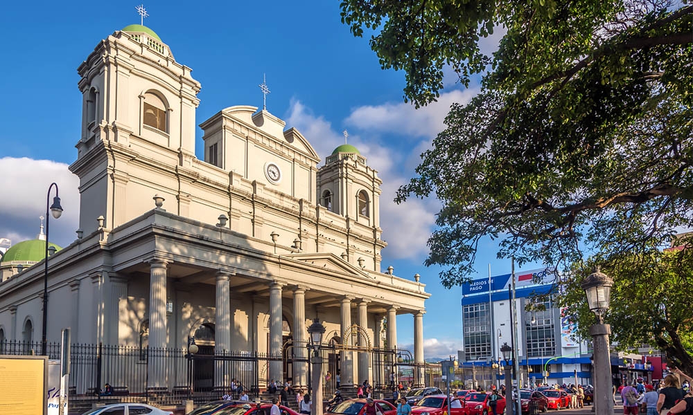 View at the building of Metropolitan Cathedral in San Jose